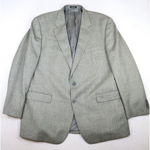 CHAPS - MEN'S BEIGE & BLACK 100% WOOL HERRINGBONE BLAZER JACKET SPORT COAT - 48L - Picture 1 of 10